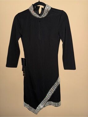 Bebe Black Mini Dress with Silver Embellishment NWT